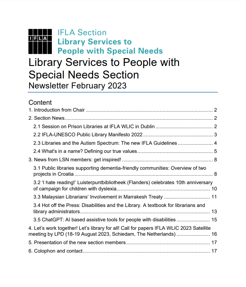 poster Library Services to People with
                    Special Needs Section
